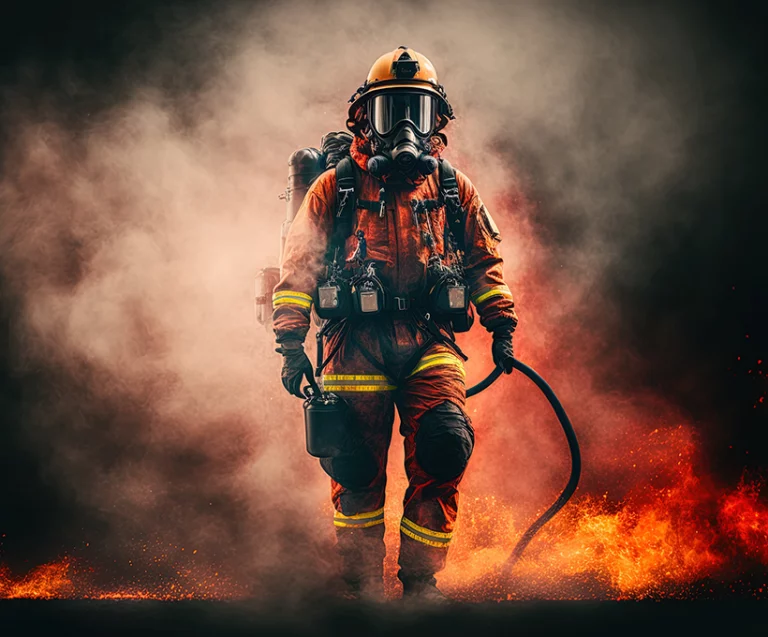 evolution of workwear fireman walking through fire